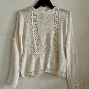 Zara Ivory Lace NWOT Knitted Sweater  Long Sleeve Bohemian Size M